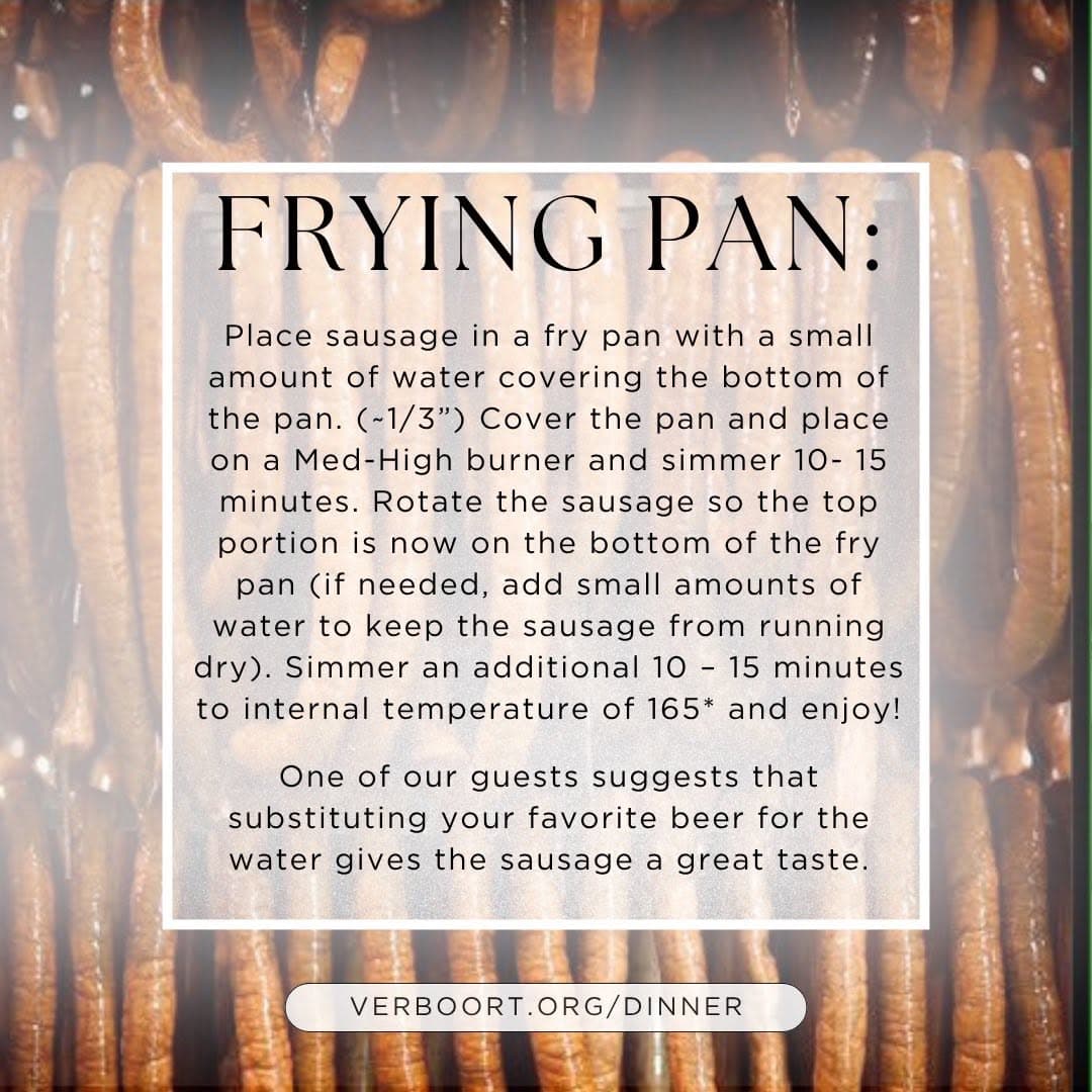 Frying pan cooking instructions for Verboort sausage