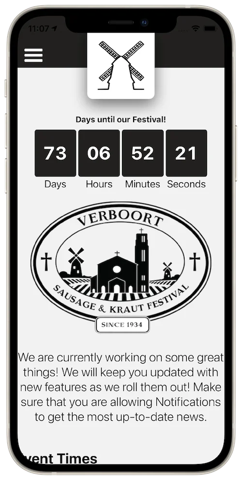 Verboort festival app home screen